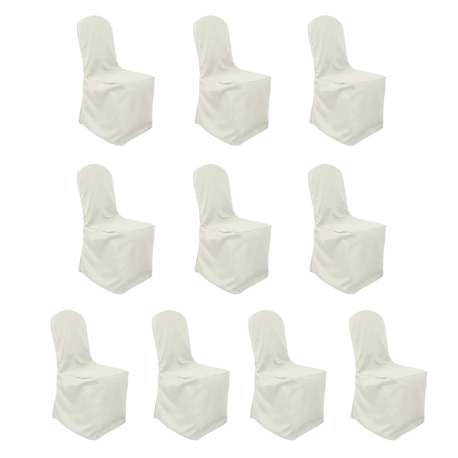 10 Pack Ivory Polyester Banquet Chair Covers, Reusable Stain Resistant Slip On Chair Covers