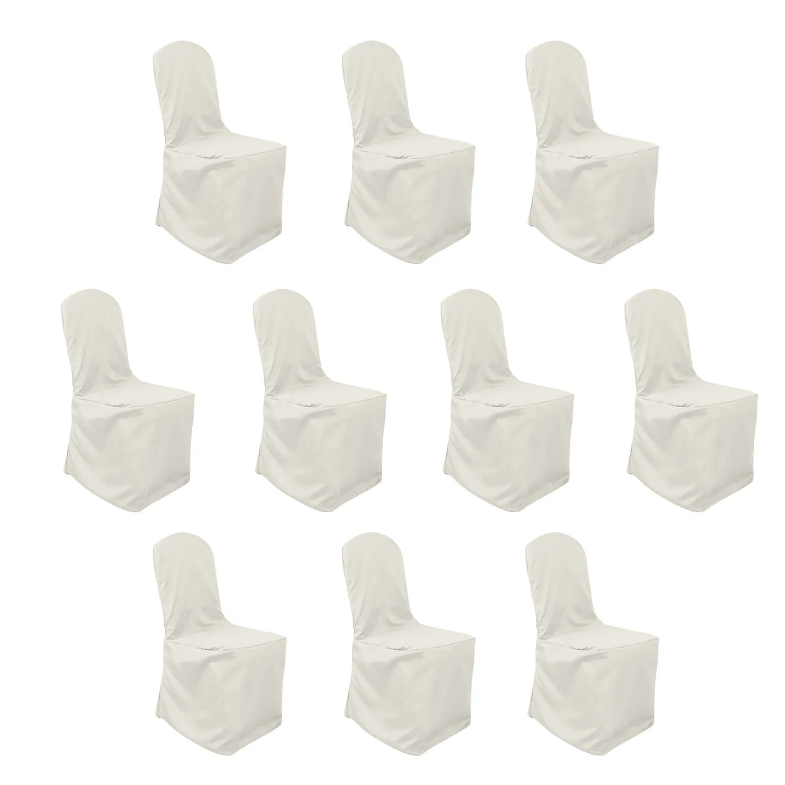 10 Pack Ivory Polyester Banquet Chair Covers, Reusable Stain Resistant Slip On Chair Covers