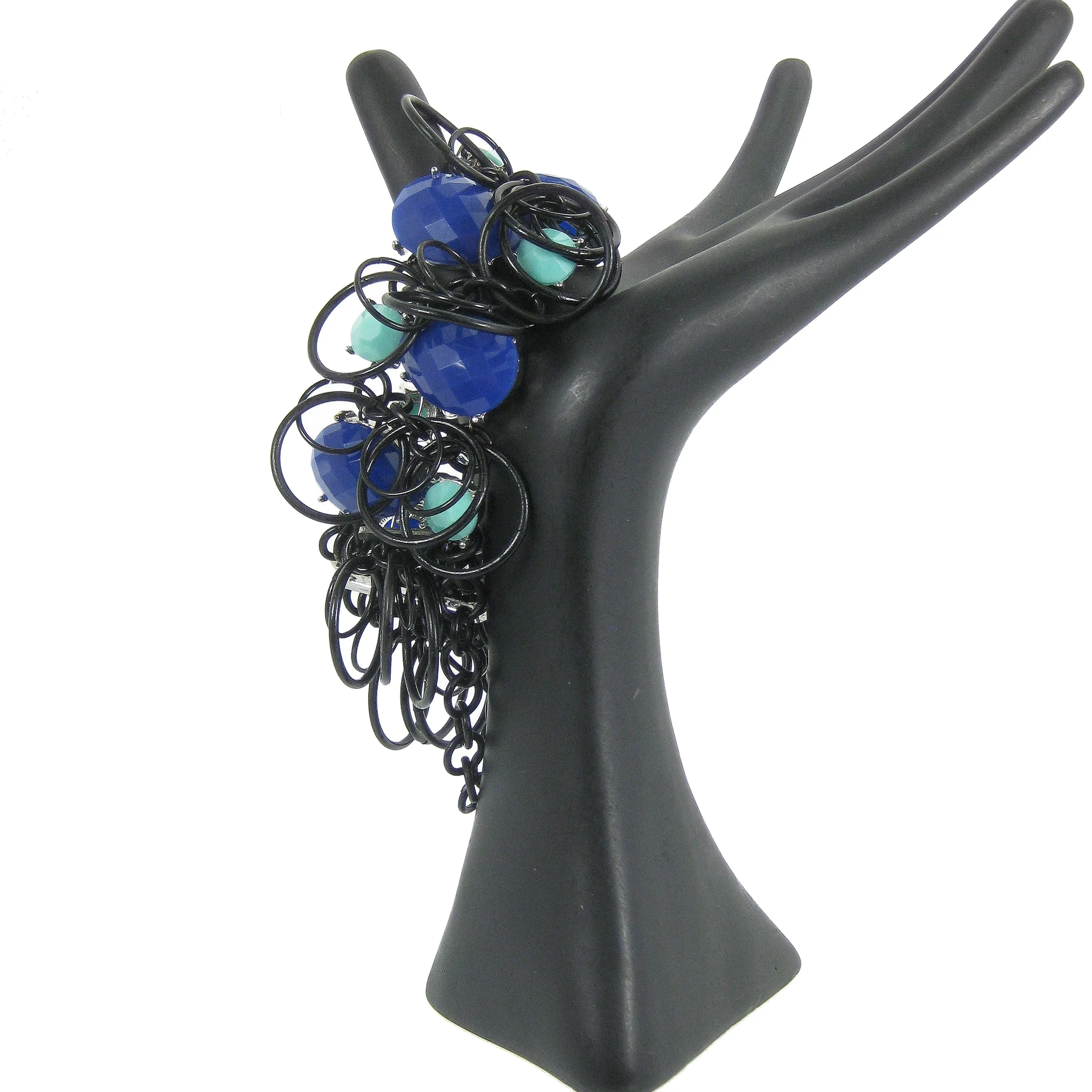 #1024b Cobalt Blue, Aqua & Black Cuff Bracelet