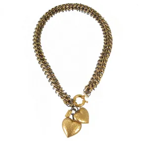 #104n Gold Chain Mail Rope Necklace With Hearts