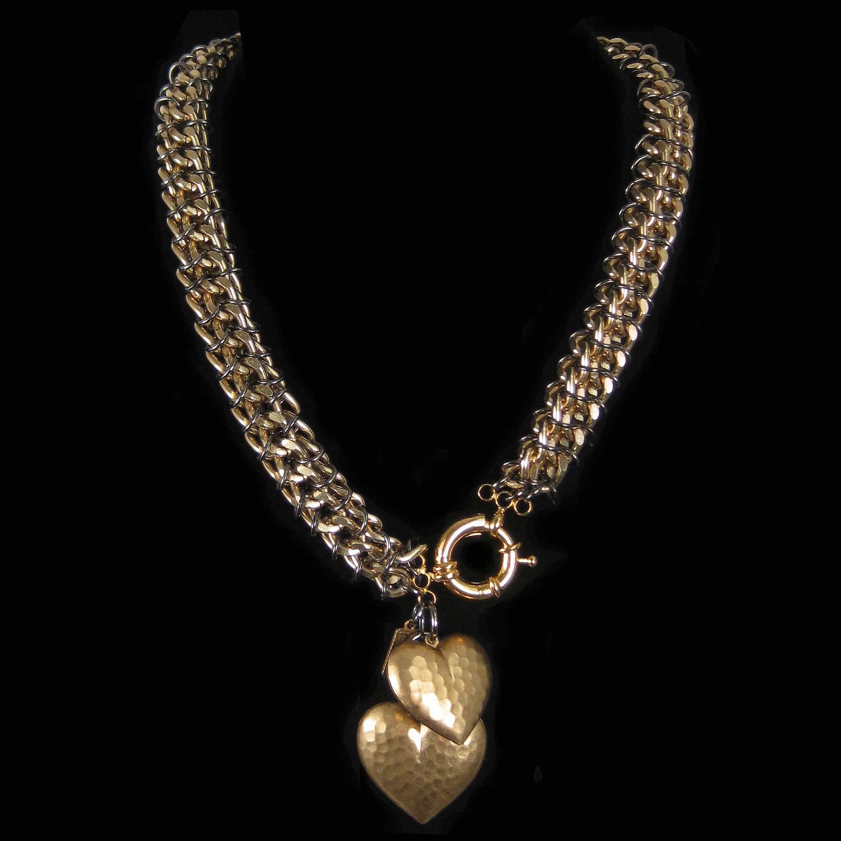 #104n Gold Chain Mail Rope Necklace With Hearts