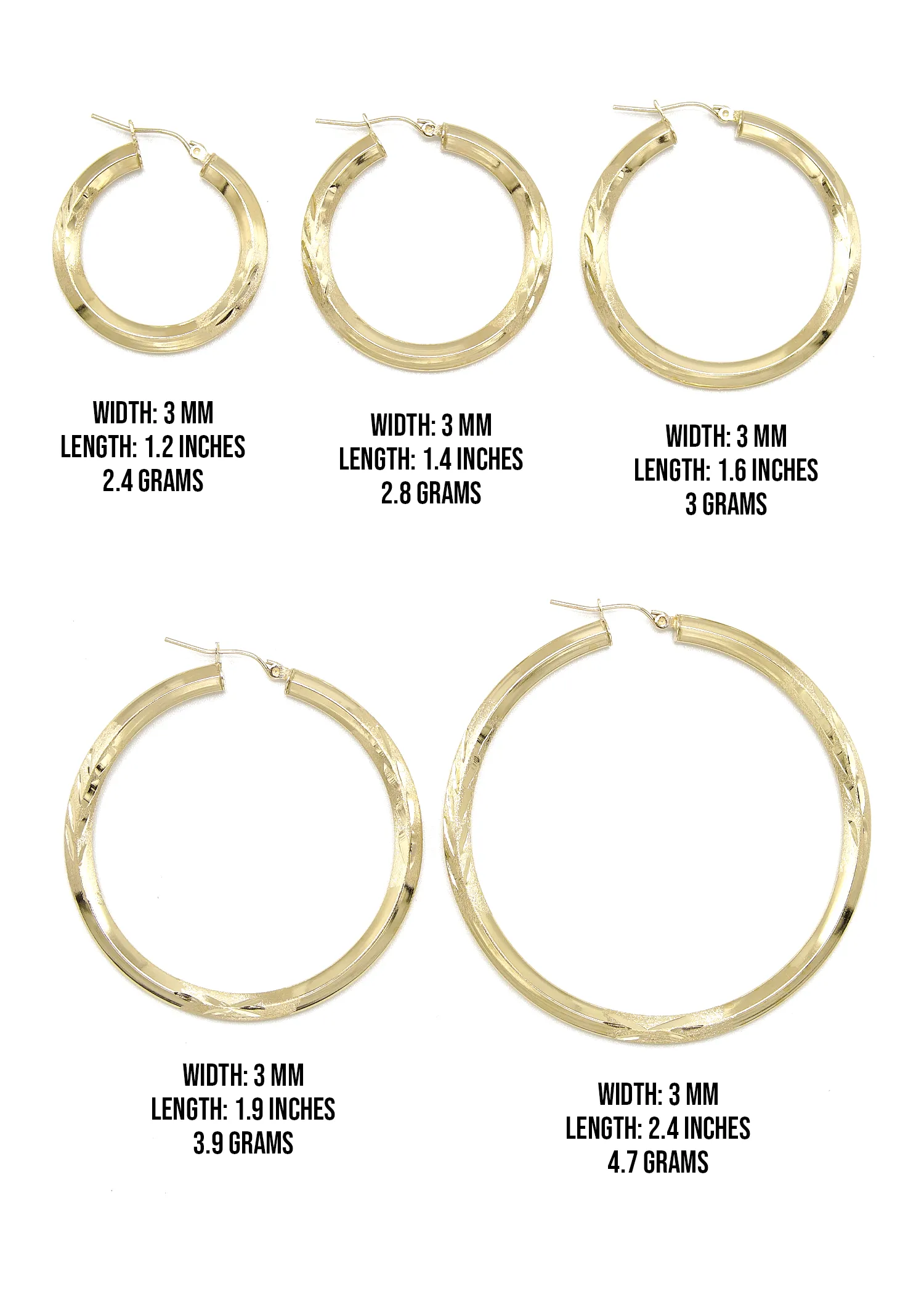 10K Womens Gold Hoop Earrings | Customizable Size