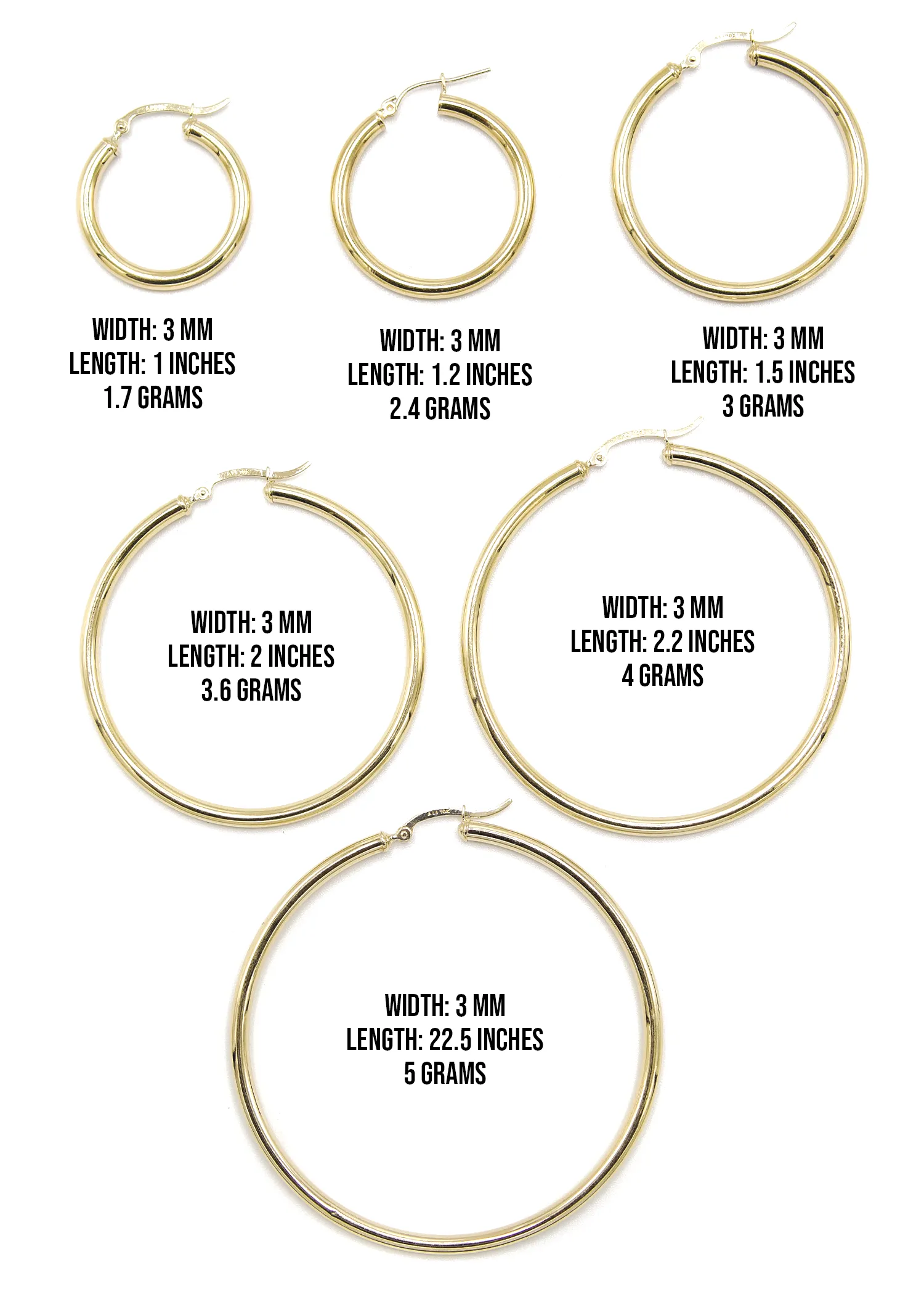 10K Womens Gold Hoop Earrings | Customizable Size