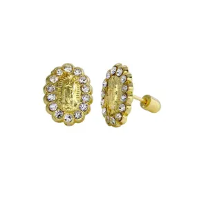 14E00026. - 14 Karat Yellow Mother Mary CZ Screw Back Stud Earring