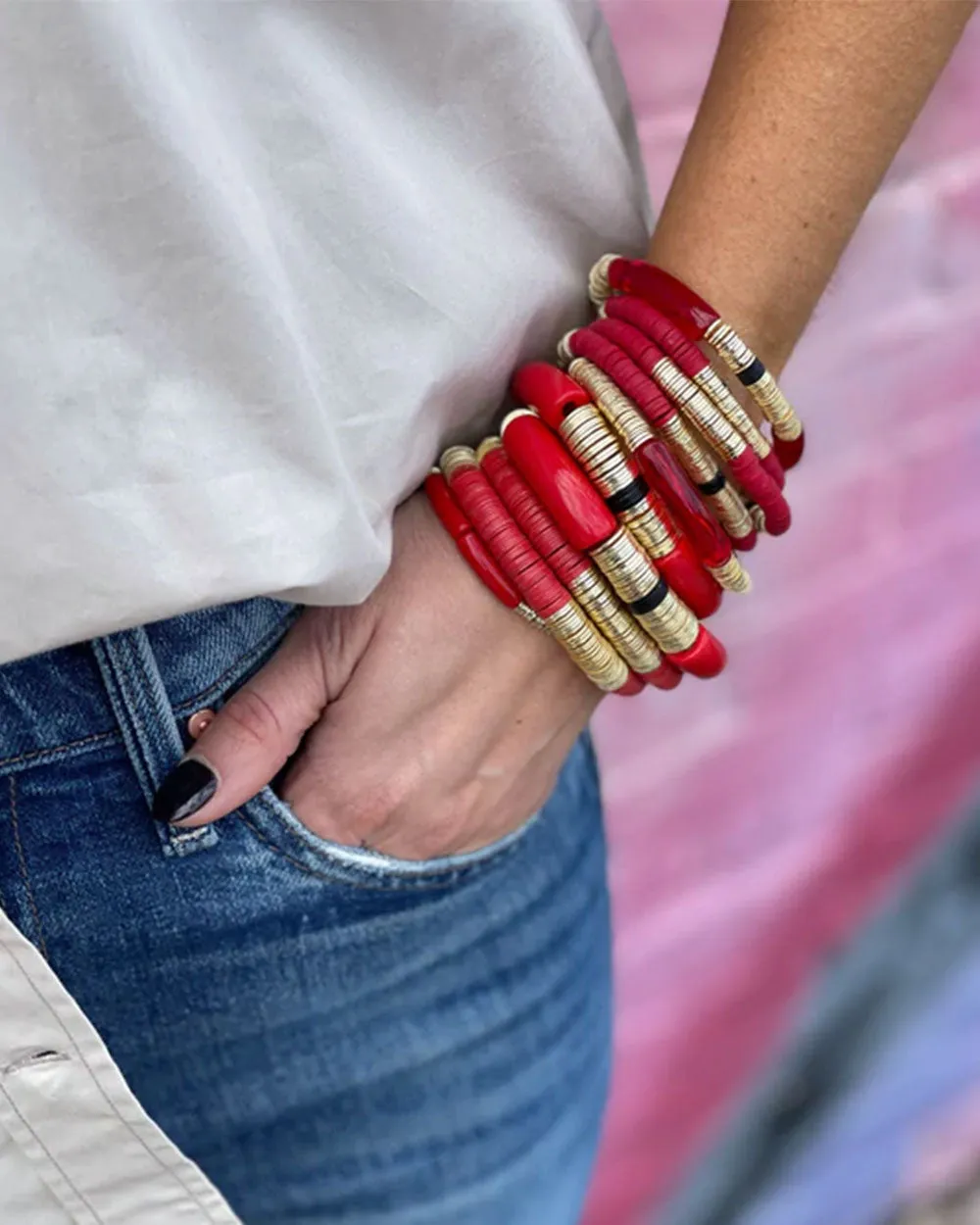 14k Gold and Maroon Garnet Zo Stretch Bracelet