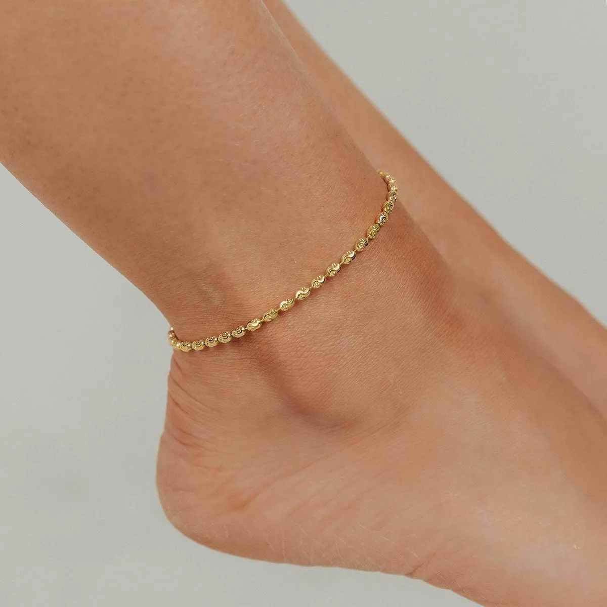 Adjustable Moon Cut Bead Anklet (Gold)