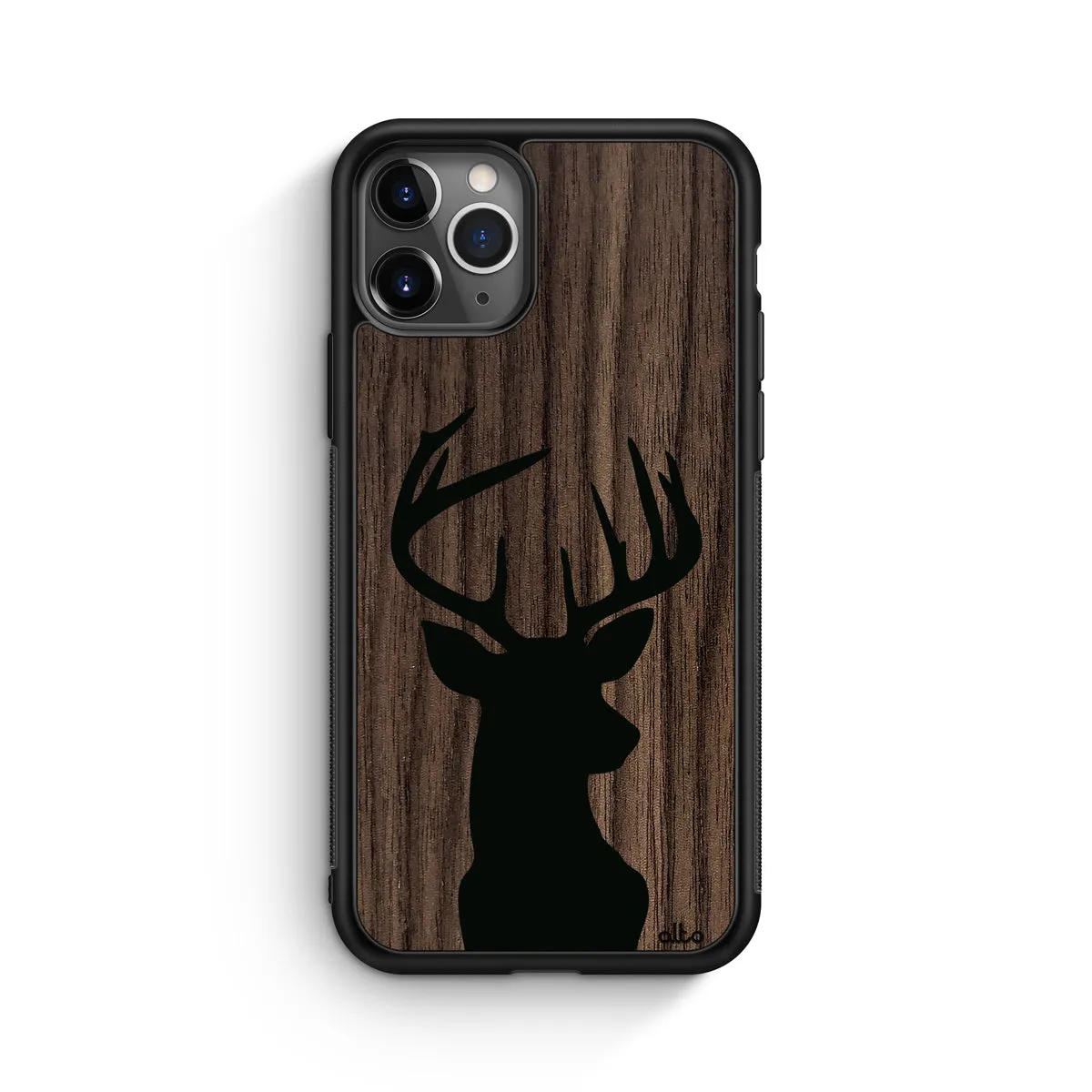 Apple iPhone 13, 12, 11 Wooden Case - Buck Design | Walnut Wood |Lightweight, Hand Crafted, Carved Phone Case