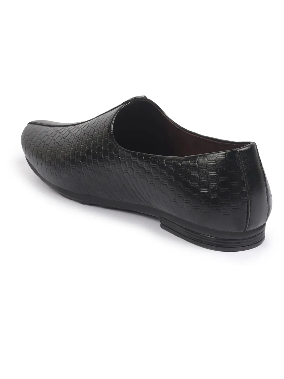 Basics Men Black Embossed Design Ethnic Slip On Juttis and Mojaris