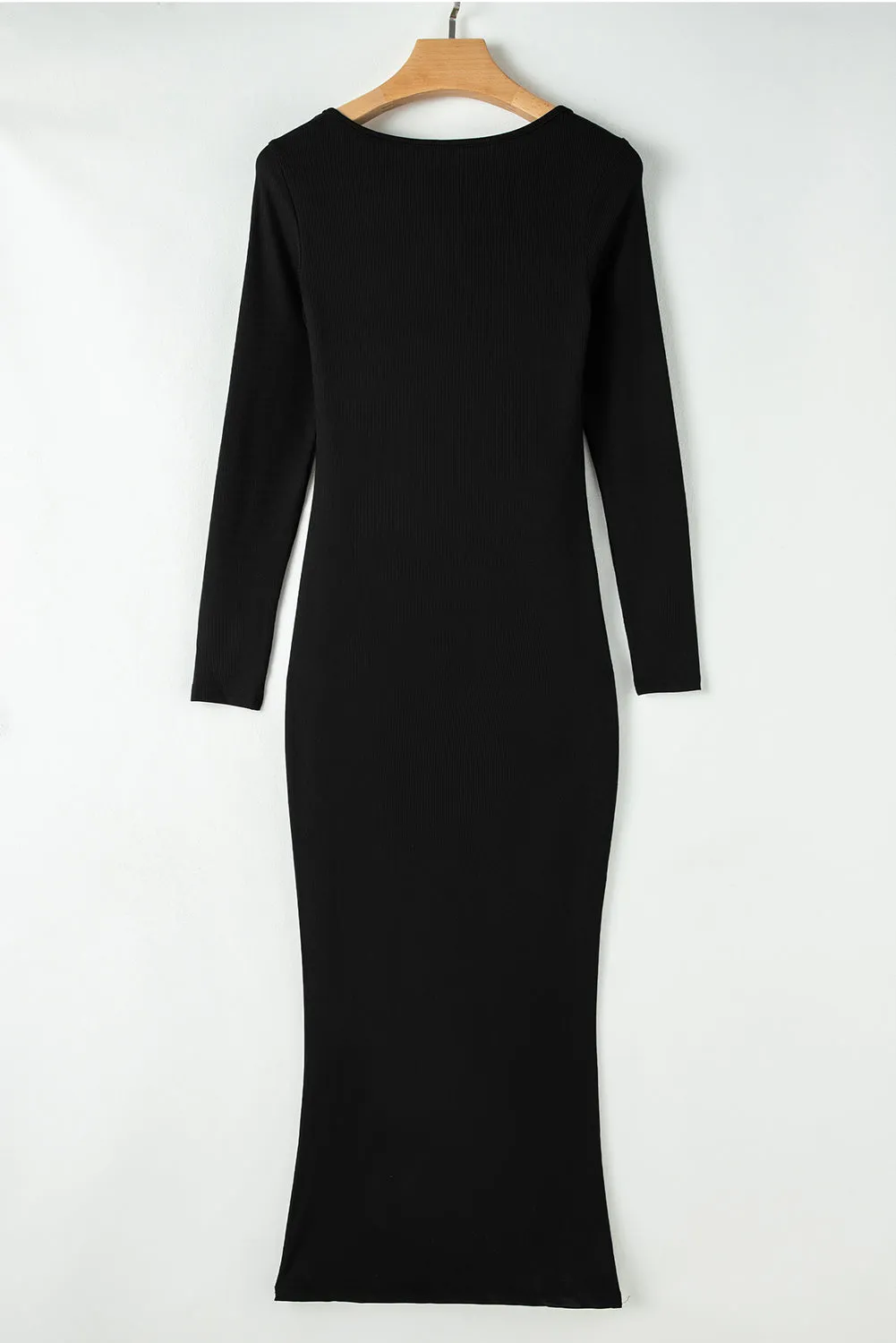 Black Long Sleeve Square Neck Maxi Bodycon Dress