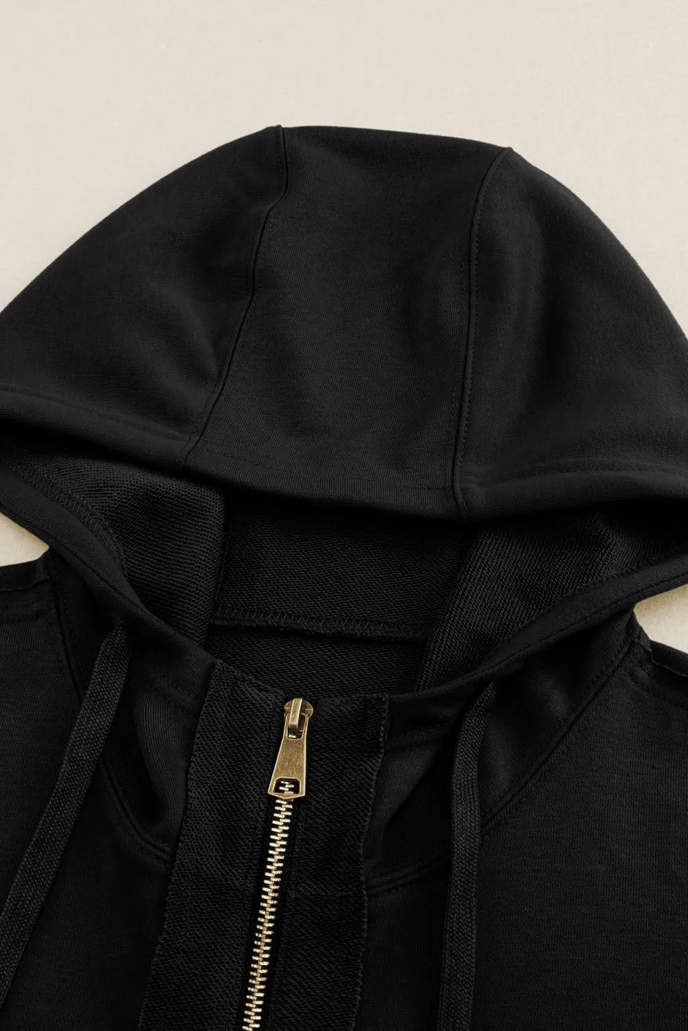 Black  Raw Edge Exposed Seam Full Zip Hoodie