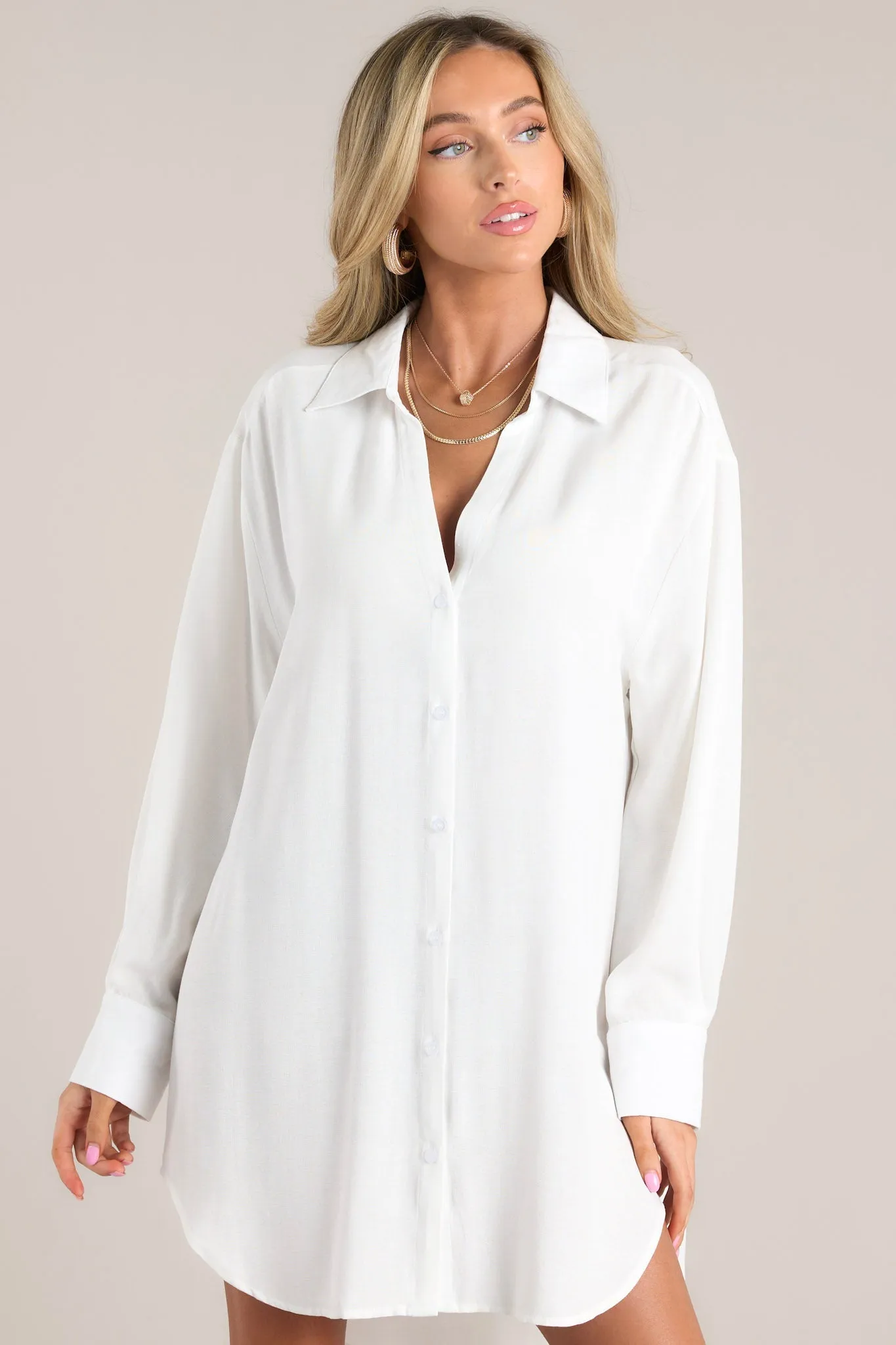 Chic Alternative White Button Front Shirt Dress