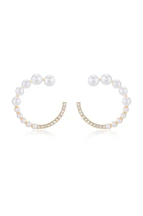 Chic Pearl And Crystal Open Circle Earrings