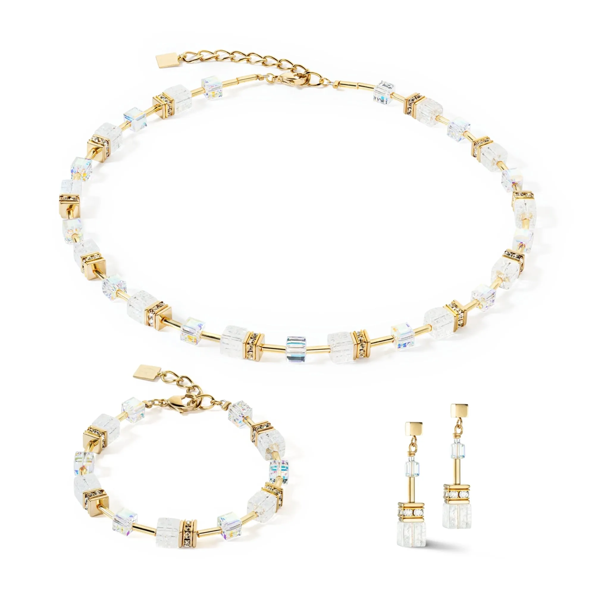 GeoCUBE Iconic Nature Gold White Necklace