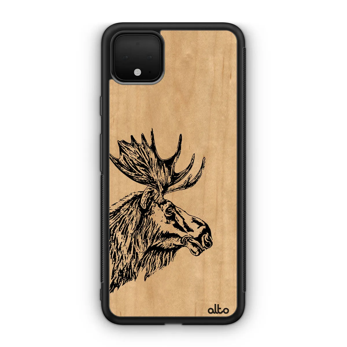 Google Pixel 6, 6Pro, 5A Wooden Case - Moose Design | Maple Wood |Lightweight, Hand Crafted, Carved Phone Case