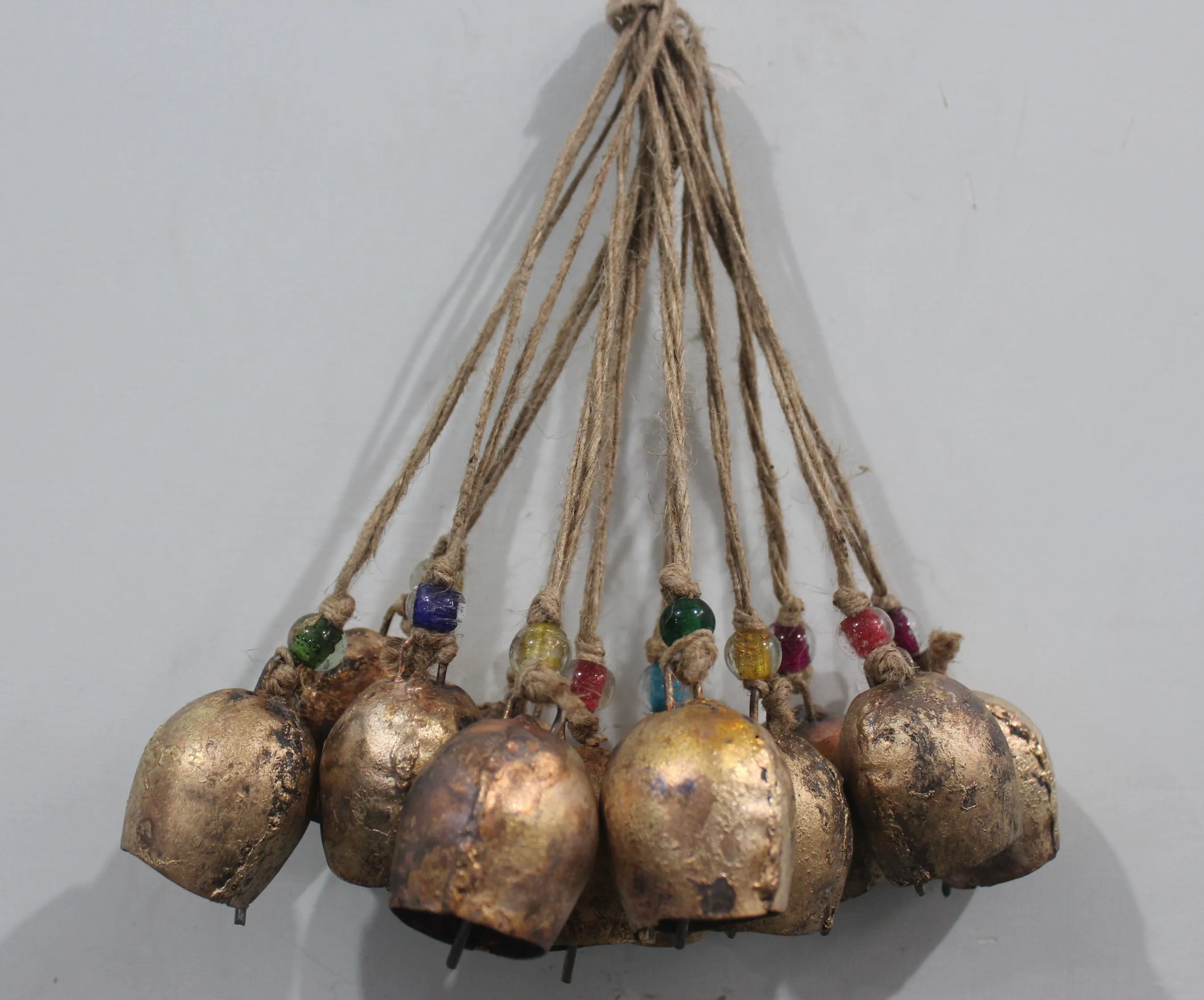 Handmade Rustic Iron Mongolian Style Tin Bells 2.75" H with jute Hanging