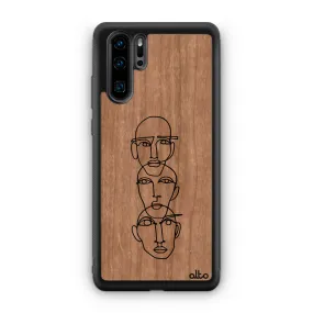 Huawei P40, P30 Pro, P30 Lite Wooden Case - Three Heads Design | Cherry Wood | Lightweight, Hand Crafted, Carved Phone Case