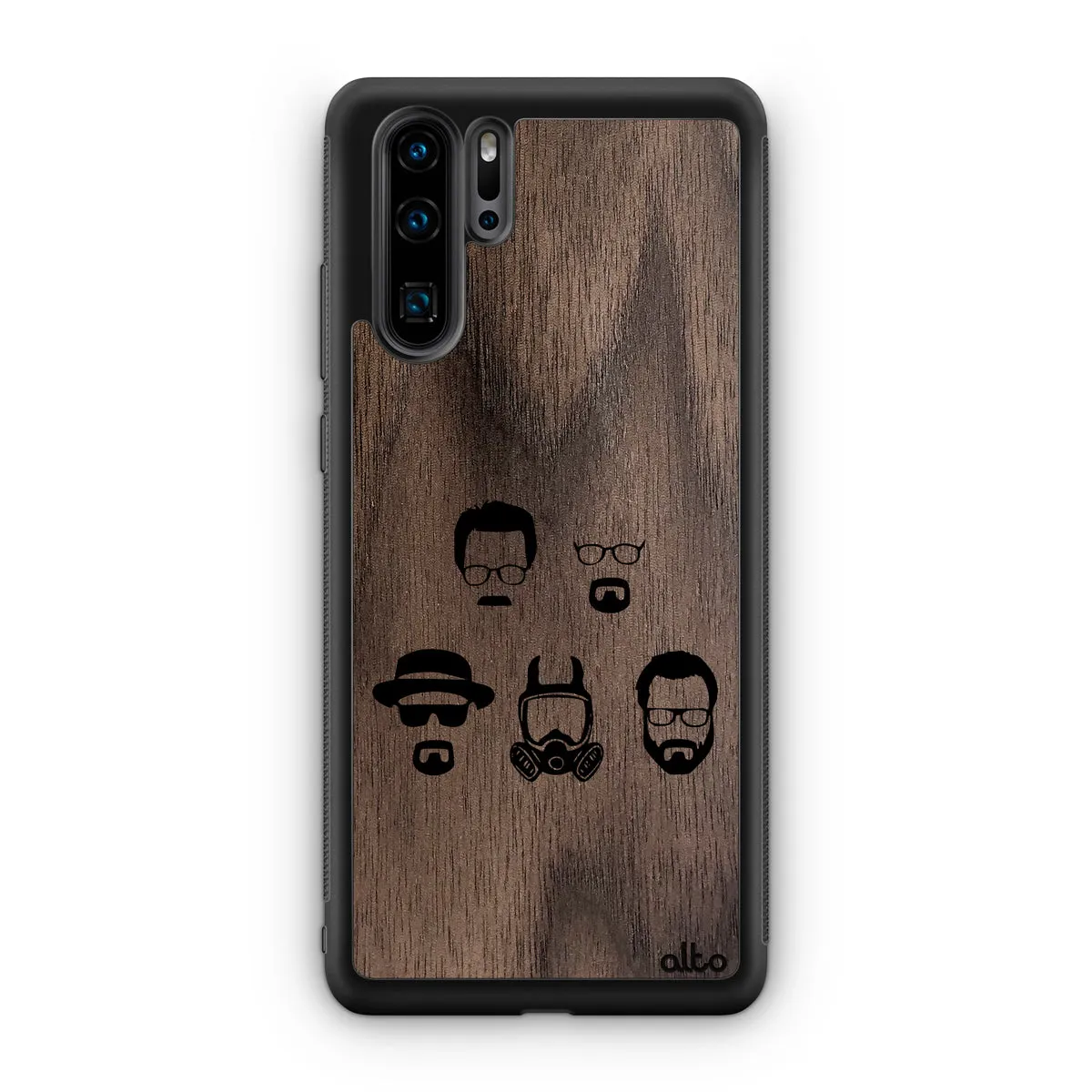 Huawei P40, P30 Pro, P30 Lite Wooden Case - Walter White Senior Design | Walnut Wood | Lightweight, Hand Crafted, Carved Phone Case