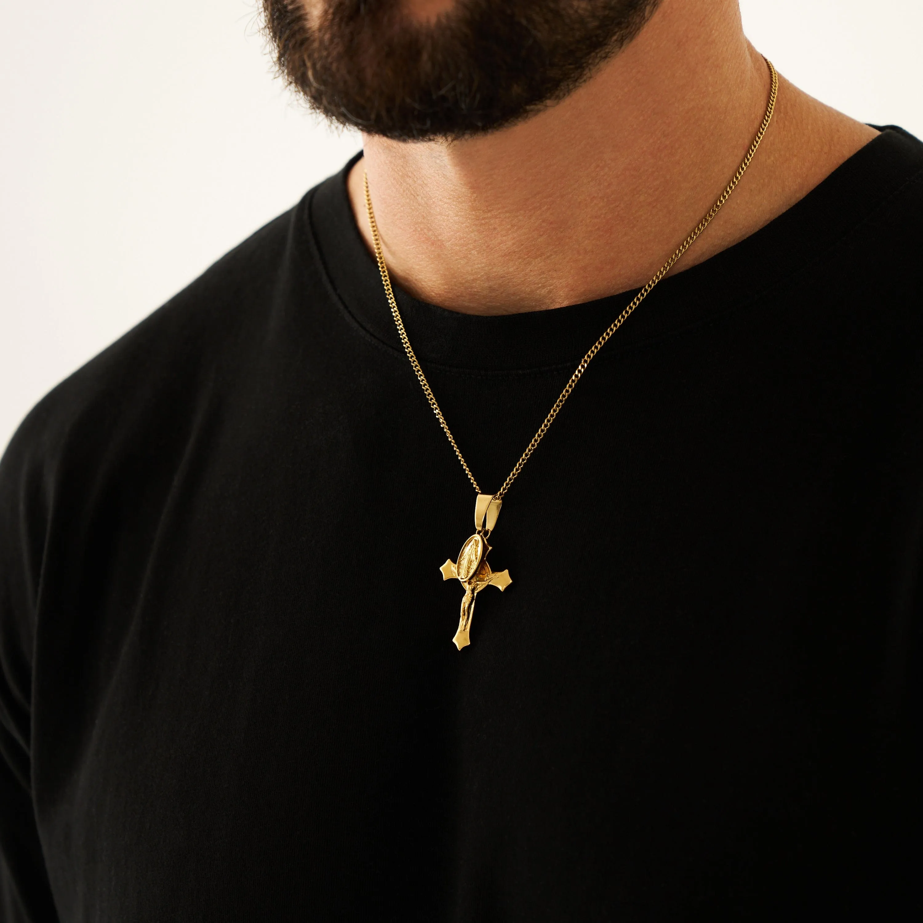 Jesus & Mary Cross Pendant (Gold)