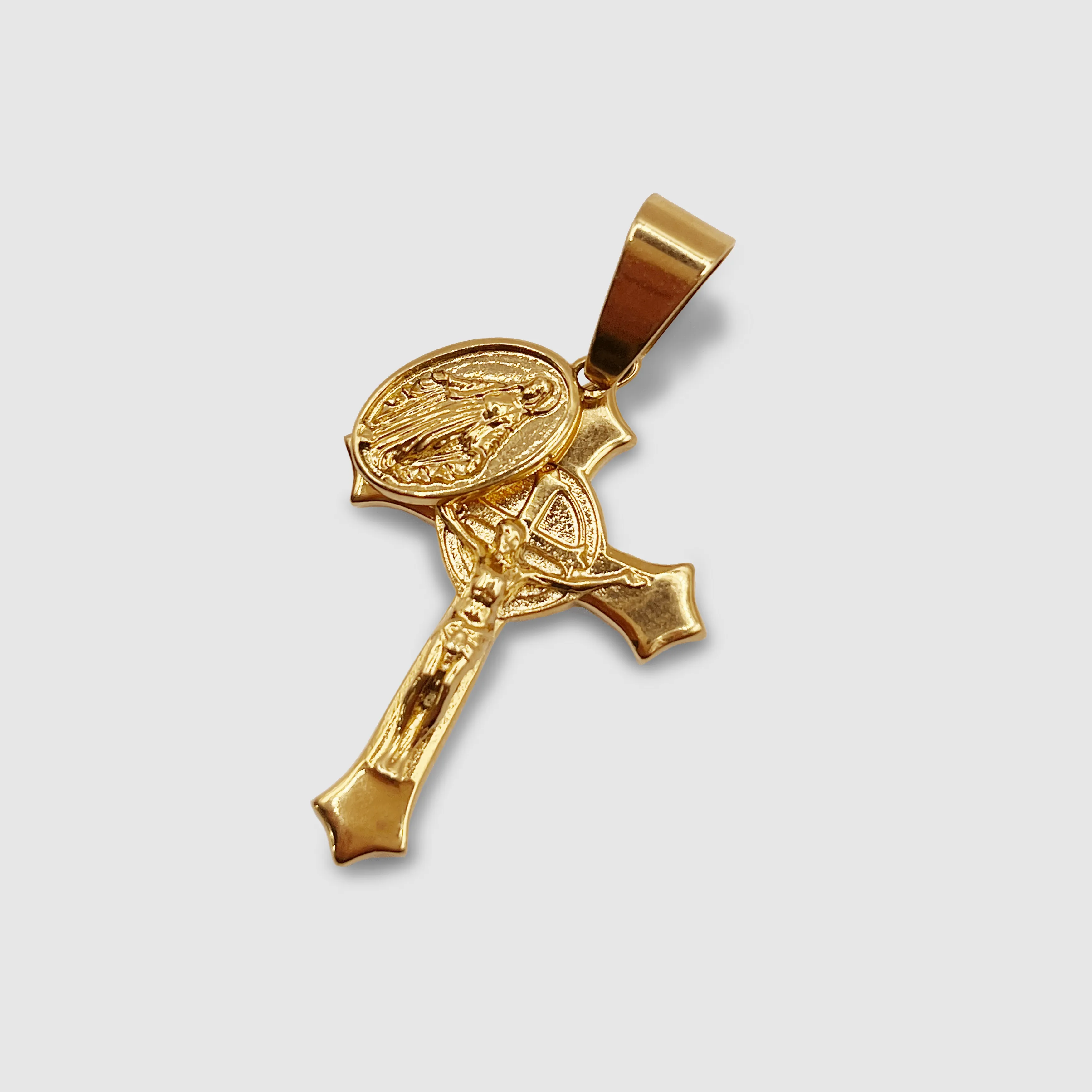 Jesus & Mary Cross Pendant (Gold)