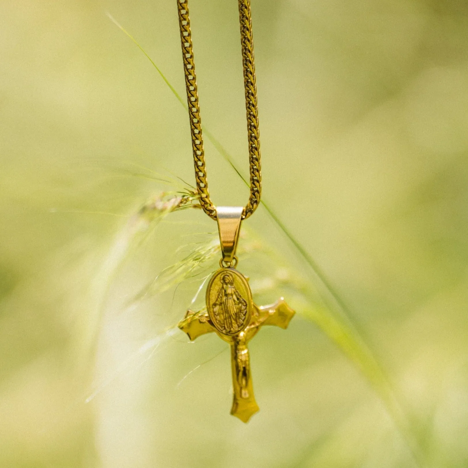 Jesus & Mary Cross Pendant (Gold)