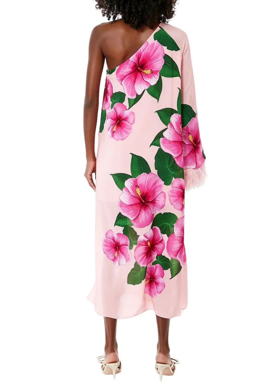 Pink Audrey One Shoulder Big Floral Print Dress