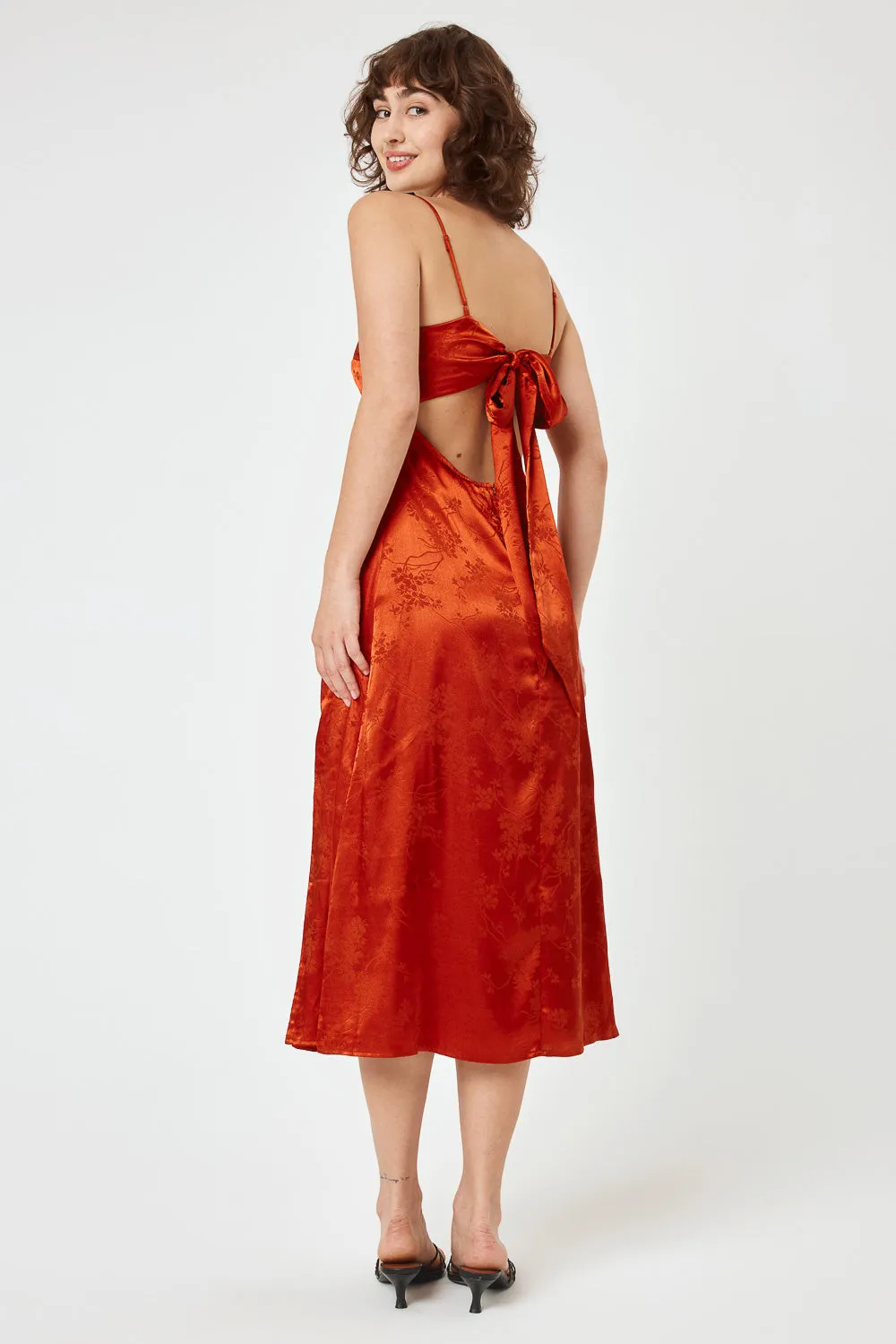 Red Satin Jacquard Midi Cami Dress