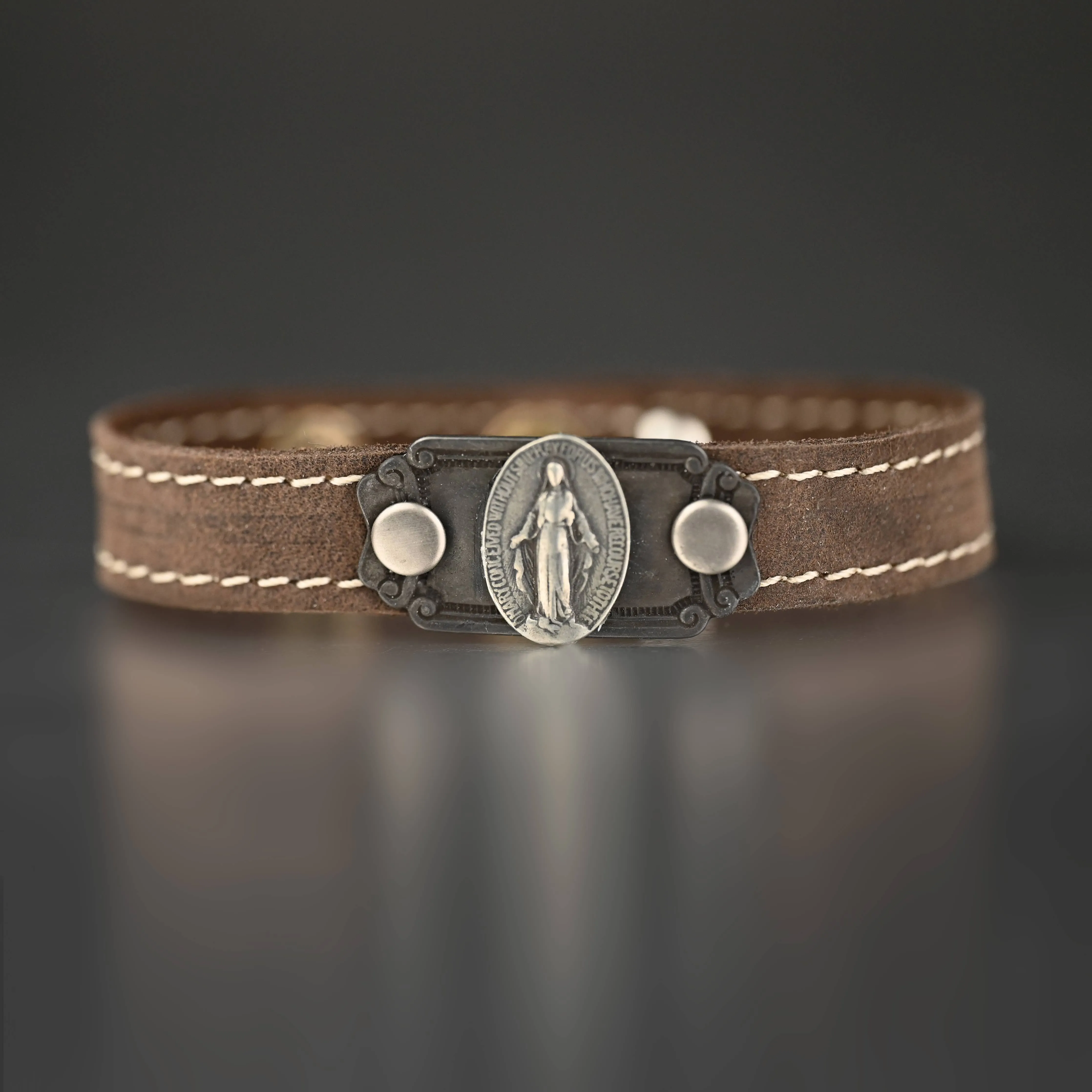 Stacker Cuff w/ Vintage Mary  (Cowboy Brown Leather)