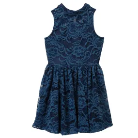 Tween Mock Neck Lace Skater Dress