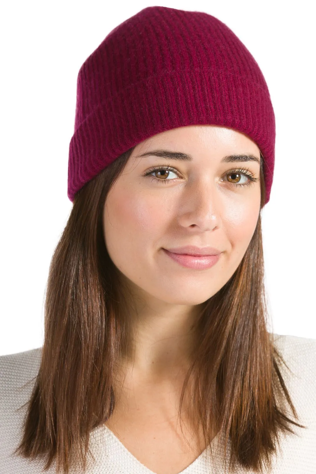 Women's 100% Pure Cashmere Ribbed Hat with Cuff